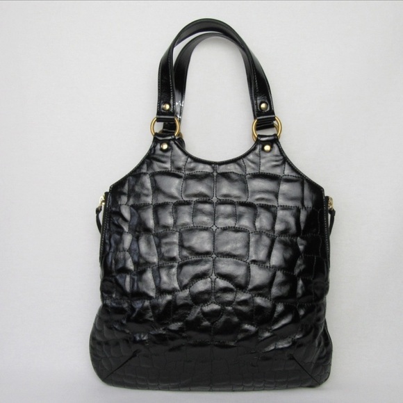 [YSL] Black Patent Croc Embossed Leather Metropolis Bag - Picture 5 of 16